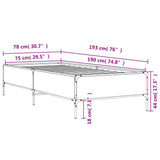 ZNTS Bed Frame Smoked Oak 75x190 cm Small Single Engineered Wood and Metal 844993