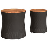 Garden Side Tables 2 pcs with Wooden Top Black Poly Rattan 366288