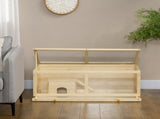 Wooden Hamster Cage with Sliding Tray, Openable Top, Hut for Syrian Hamster, Natural Wood Finish T3398P350085