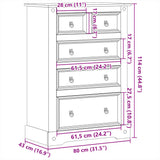 Chest of Drawers Corona 80x43x114 cm Solid Wood Pine 4005671