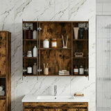 Bathroom Mirror Cabinet with Shelf Smoked Oak 80 x 14.5 x 70 cm 889107