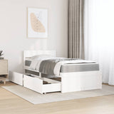 Bed with Drawers and Mattress White 100x200 cm Solid Wood Pine 3281905