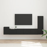 TV Cabinet Set Wall-mounted 3 pcs Black Engineered Wood 3409016