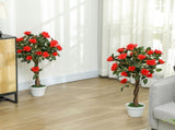 Set of 2 Artificial Plants White Rose Floral in Pot, Fake Plants for Home Indoor Decor, 90cm, Red T3398P344640