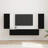 TV Wall Cabinet Set Wall-mounted 4 pcs Black Engineered Wood 3408917