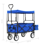 ZNTS Folding Hand Trolley with Canopy Steel Blue 147590