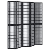 Room Divider 5 Panels Black Solid Wood Paulownia 358776