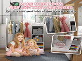 Kids Clothes Rail with Storage Shelf, Boxes, Mirror for Bedroom, Nursery, White T3398P379025