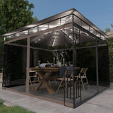 Gazebo with Mosquito Net&LED String Lights 3x3x2.73 m Taupe 3070318