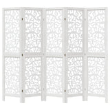 ZNTS Room Divider 5 Panels White Solid Wood Paulownia 358741