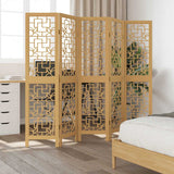 Room Divider 5 Panels Brown Solid Wood Paulownia 358869