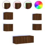 6 Piece TV Wall Units with LED Brown Oak Engineered Wood 3216817