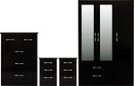 ZNTS Nevada 3 Door 2 Drawer Mirrored Wardrobe Bedroom Set 100-108-054