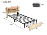 Wooden bed, With charging port and LED strip light, 3ft single bed 90190cm, Storage compartments in N604P336373N