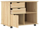 Rolling Cabinet Brown 63.5 x 39 x 65.5 cm Solid Pine Wood 42032398