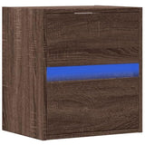 ZNTS Wall-mounted Bedside Cabinet with LED Lights Brown Oak 3307973