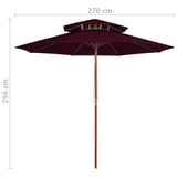 Double Decker Parasol with Wooden Pole Bordeaux Red 270 cm 313764