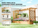 Raised Planter with Trellis, Wooden Raised Bed with Hanging Roof and Drainage Holes for Garden, T3398P552562