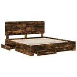 Bed Frame with Drawer Smoked Oak 200 x 200 cm Engineered Wood 3412746