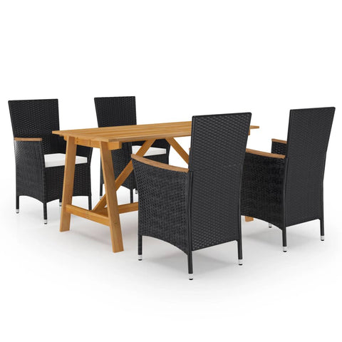 ZNTS 5 Piece Garden Dining Set with Cushions Black 3095889