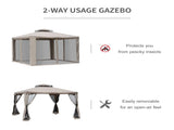 Outdoor Gazebo, 2-tier Roof W/Netting, 295L x 295W x 263Hcm-Taupe T3398P317814