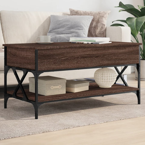 ZNTS Coffee Table Brown Oak 100x50x50 cm Engineered Wood and Metal 845360