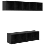 TV Cabinet Set Wall-mounted 4 pcs Black Oak Engineered Wood 3393421