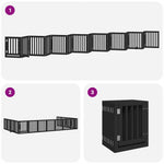 Dog Gate with Door Foldable 15 Panels Black 750 cm Poplar Wood 3155655