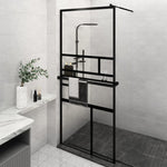 ZNTS Walk-in Shower Wall with Shelf Black 100x195 cm ESG Glass&Aluminium 3185473