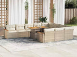 11 Piece Garden Sofa Set with Cushions Beige Poly Rattan Acacia 3327537
