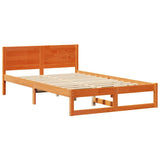 Bed Frame with Headboard Wax Brown 140 x 190 cm Solid Pine Wood 873279