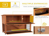 Two-Tier Antiseptic Wood Rabbit Hutch, 102cm Guinea Pig Hutch with Run - Orange T3398P554259