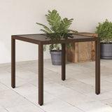 Garden Table with Glass Top Brown 90x90x75 cm Poly Rattan 365587