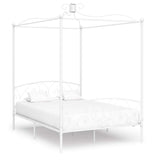 Bed Frame White Metal Double Decorative Inlays Bed Frame 284471
