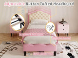 3ft Single Upholstered Bed with Adjustable Chic Button-Tufted Headboard, PU Faux Leather Bed N652P196277P