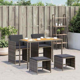 5 Piece Garden Dining Set with Cushions Grey Poly Rattan 365086