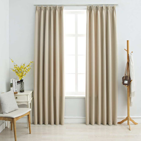 Blackout Curtains with Hooks 2 pcs Beige 140x225 cm 134447