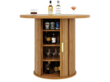 Round bar table with storage, 91.6cm high standing table with cabinet, MDF wood look, load capacity N639P442895D