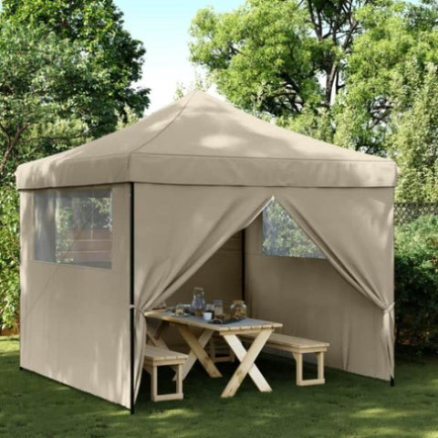 Foldable Party Tent Pop-Up with 4 Sidewalls Taupe 4004930