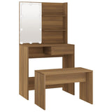 Dressing Table Set with LED Brown Oak Engineered Wood 3114114