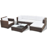 6 Piece Garden Lounge Set with Cushions Poly Rattan Brown 42742
