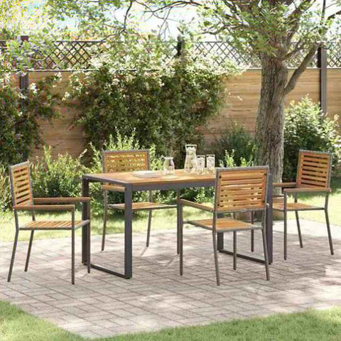 Garden Dining Set 5 pcs Grey and Wood Poly Rattan 3365473