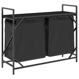 Laundry Basket 2 Compartments with Shelf Black Oak 859075