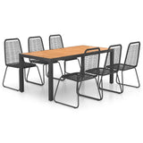 ZNTS 7 Piece Garden Dining Set PVC Rattan Black and Brown 3060128