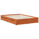 Bed Frame with Drawer 3 pcs Wax Brown Solid Pine Wood 3422758