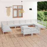 13 Piece Garden Lounge Set White Solid Wood Pine 3083500