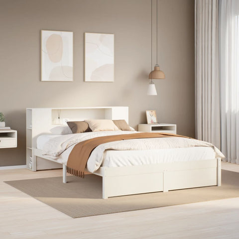 ZNTS Bookcase Bed without Mattress White 120x190cm Small Double Solid Wood Pine 3322352