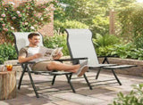 Reclining Garden Chairs Set of 2, 5-Position Folding Sun Loungers with High Back, Retractable T3398P552589