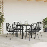 5 Piece Garden Dining Set Black Poly Rattan Glass 3334535