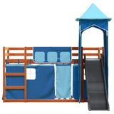 Bunk Bed without Mattress with Slide and Curtains Blue 90x200 cm 3284195